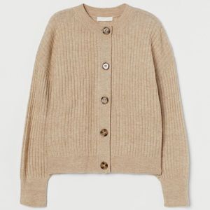 H&M Rib-Knit Cardigan - Beige Melange